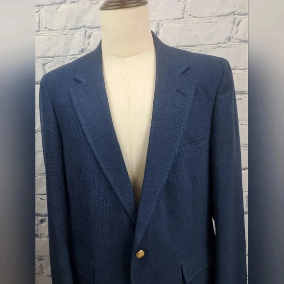 Vintage 80s 90s Stafford Men's Blazer Sport Coat Tailored in USA Blue 43R  42R - Picture 2 of 16
